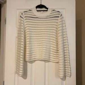 H&M Crochet Bell Sleeve Pullover XS White